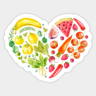 Fruits Vegetables Heart Watercolor Sticker